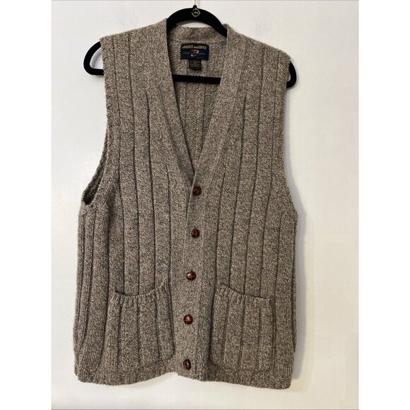 VTG Amherst And Brock Shetland Wool Mens Sweater Vest Sz L Brown Knit Button - Picture 1 of 9